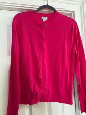 J. Crew Women's Bright Pink Crewneck Button Cardigan